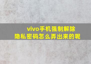 vivo手机强制解除隐私密码怎么弄出来的呢