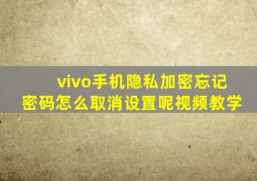 vivo手机隐私加密忘记密码怎么取消设置呢视频教学