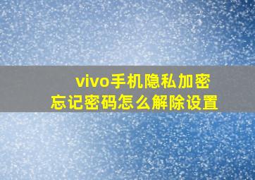 vivo手机隐私加密忘记密码怎么解除设置