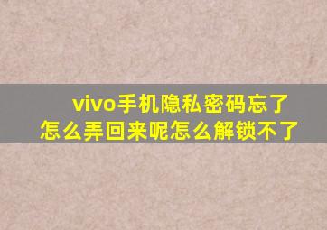 vivo手机隐私密码忘了怎么弄回来呢怎么解锁不了