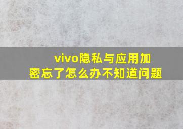 vivo隐私与应用加密忘了怎么办不知道问题