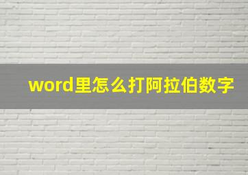 word里怎么打阿拉伯数字