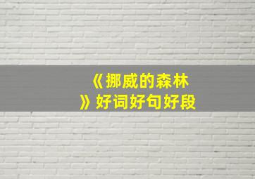 《挪威的森林》好词好句好段