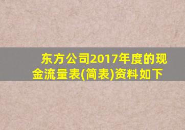 东方公司2017年度的现金流量表(简表)资料如下