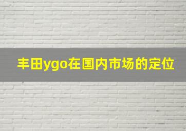 丰田ygo在国内市场的定位