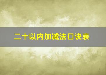 二十以内加减法口诀表