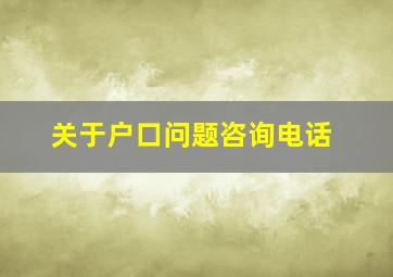 关于户口问题咨询电话