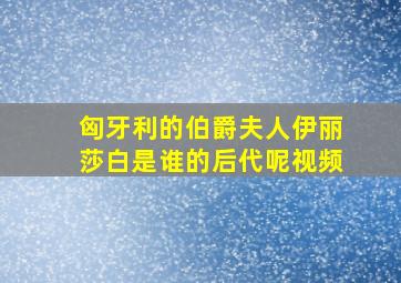 匈牙利的伯爵夫人伊丽莎白是谁的后代呢视频