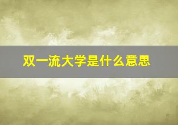 双一流大学是什么意思