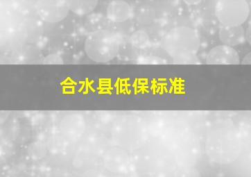 合水县低保标准