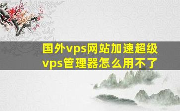 国外vps网站加速超级vps管理器怎么用不了