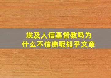 埃及人信基督教吗为什么不信佛呢知乎文章