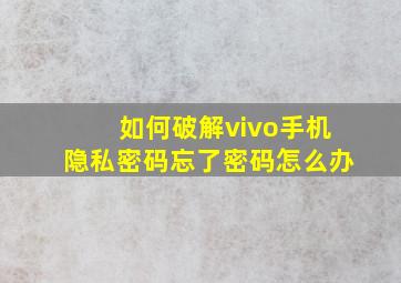 如何破解vivo手机隐私密码忘了密码怎么办