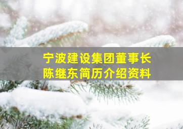 宁波建设集团董事长陈继东简历介绍资料