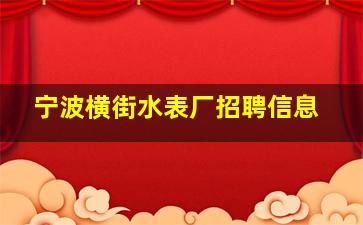 宁波横街水表厂招聘信息