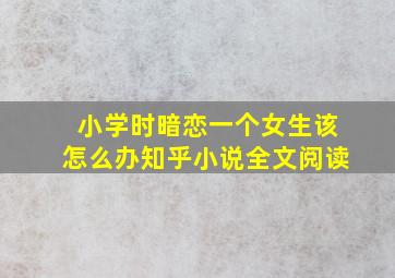 小学时暗恋一个女生该怎么办知乎小说全文阅读