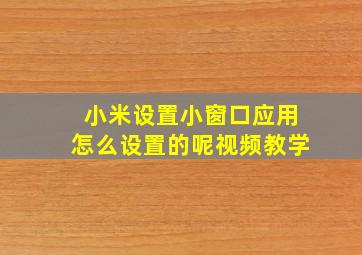 小米设置小窗口应用怎么设置的呢视频教学