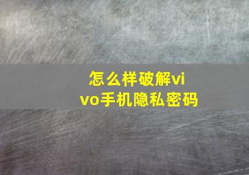 怎么样破解vivo手机隐私密码