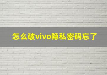 怎么破vivo隐私密码忘了