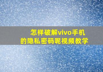 怎样破解vivo手机的隐私密码呢视频教学