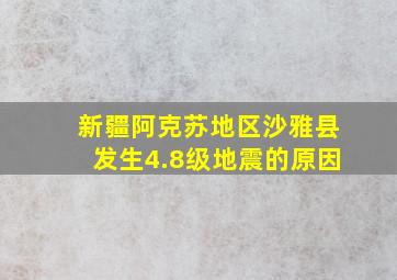 新疆阿克苏地区沙雅县发生4.8级地震的原因