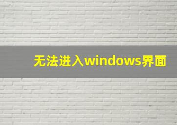 无法进入windows界面