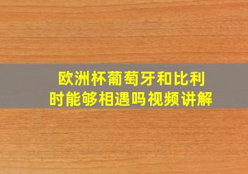 欧洲杯葡萄牙和比利时能够相遇吗视频讲解