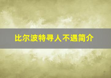 比尔波特寻人不遇简介