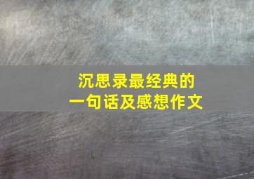 沉思录最经典的一句话及感想作文