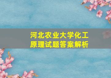 河北农业大学化工原理试题答案解析