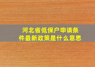 河北省低保户申请条件最新政策是什么意思