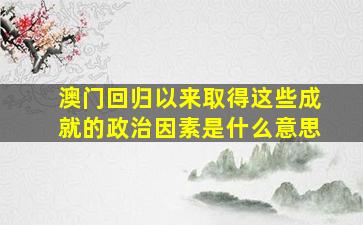 澳门回归以来取得这些成就的政治因素是什么意思