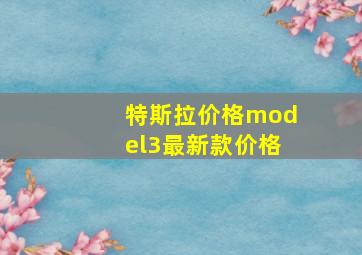 特斯拉价格model3最新款价格