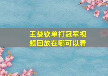 王楚钦单打冠军视频回放在哪可以看