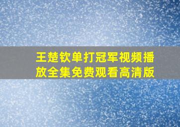 王楚钦单打冠军视频播放全集免费观看高清版