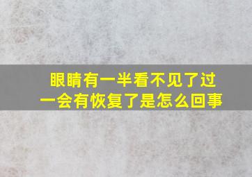 眼睛有一半看不见了过一会有恢复了是怎么回事