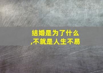 结婚是为了什么,不就是人生不易