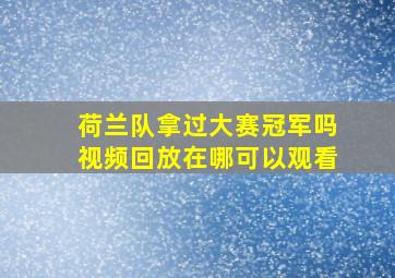 荷兰队拿过大赛冠军吗视频回放在哪可以观看