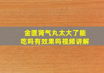 金匮肾气丸太大了能吃吗有效果吗视频讲解