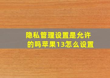 隐私管理设置是允许的吗苹果13怎么设置