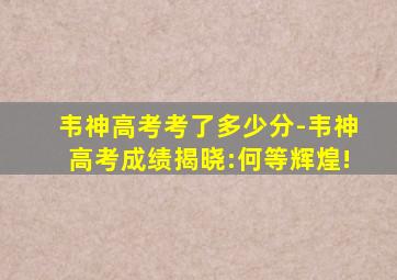 韦神高考考了多少分-韦神高考成绩揭晓:何等辉煌!